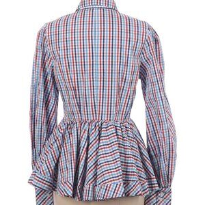 Designer Greyson Multi Color Stripes Peplum Long Sleeve Blouse Med